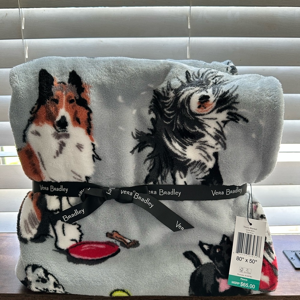 Vera Bradley Gray Dog Print Plush Throw Blanket